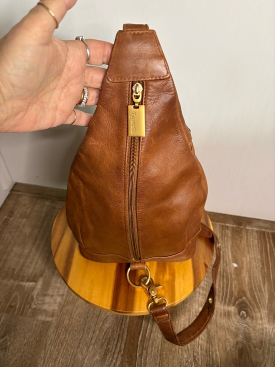 Tignanello Handbags - Tignanello Vintage Brown Leather Sling Backpack with Gold Hardware Boho Sleek